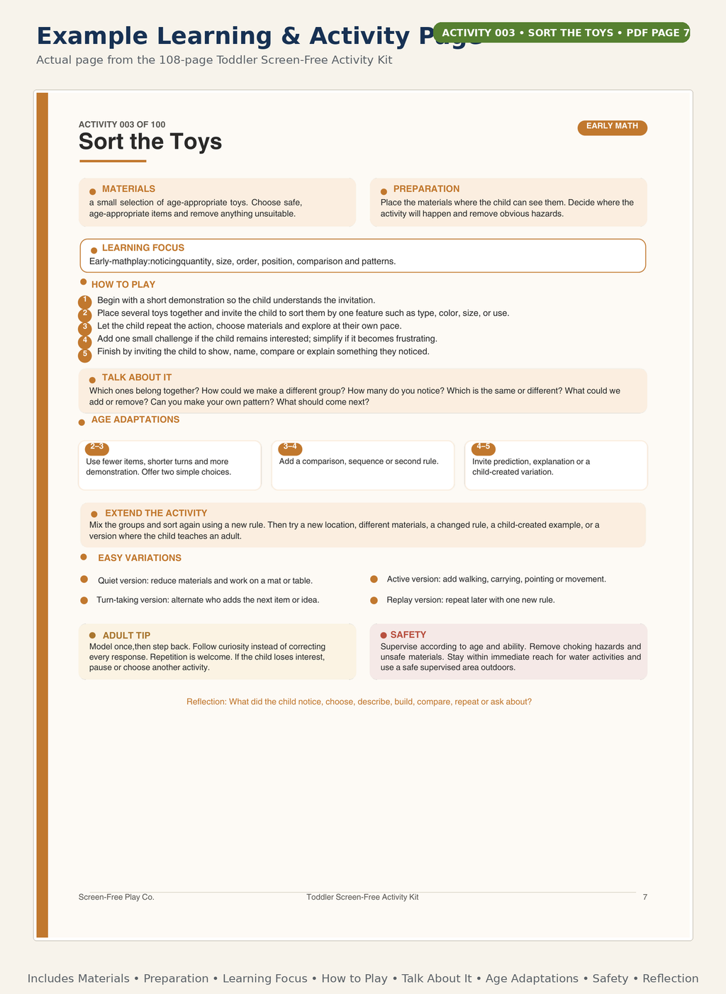 Example learning activity page from the Toddler Screen-Free Activity Kit printable