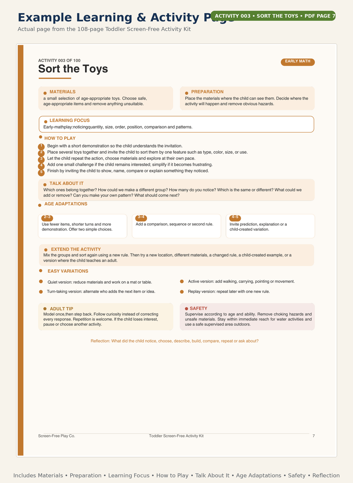 Example learning activity page from the Toddler Screen-Free Activity Kit printable